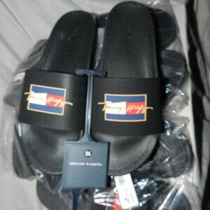 Tommy Hilfiger Signature Collection Flag Pool Slide Sandals Black MENS NWT!